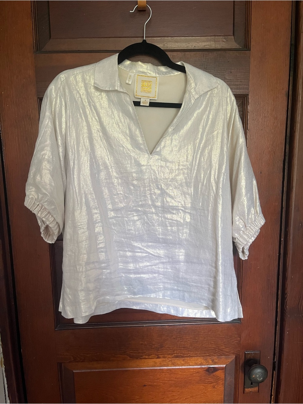 Emily McCarthy Ivory Metallic V-Neck Women's Top